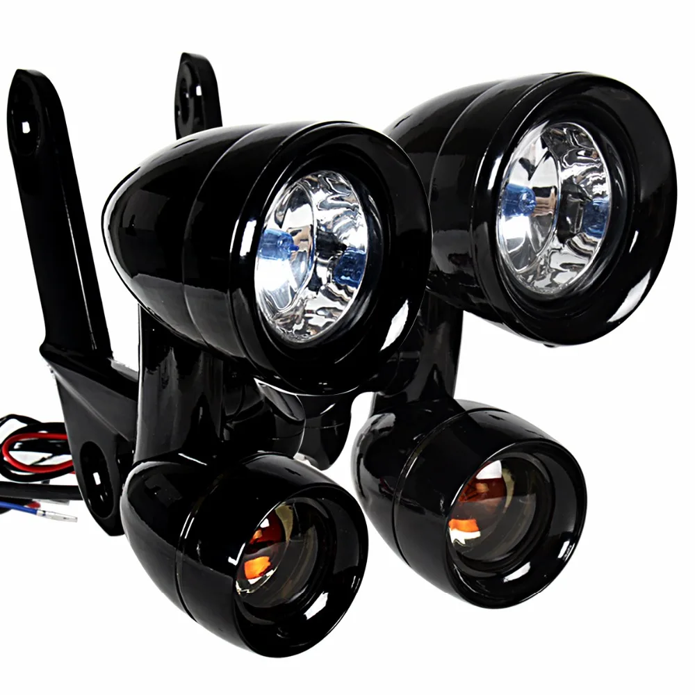 Gloss Black Fairing Mounted Driving Lights Turn Signals For Harley Electra Street Glide FLH/T FLHX FLHR 1996-2013