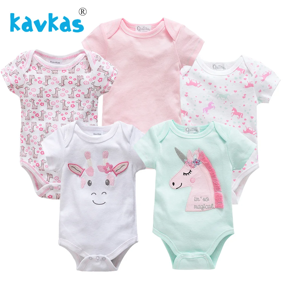 Kavkas Baby Bodysuits Short Sleeve Toddler Girls Boys Jumpsuit Set 5pcs Pack Summer Baby Girls Clothing Roupa De Bebes 3M 6M 9M