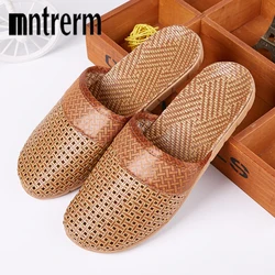 Mntrerm-sapatos masculinos de tecelagem, pantufas casuais de vime natural de bambu com cabo, grama, antiderrapante para casais