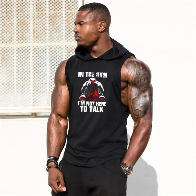 

New Gyms Clothing Bodybuilding Stringer Tank Top Hoodie Mens Cotton Muscle Sleeveless Shirt Fitness Men hooded Undershirt