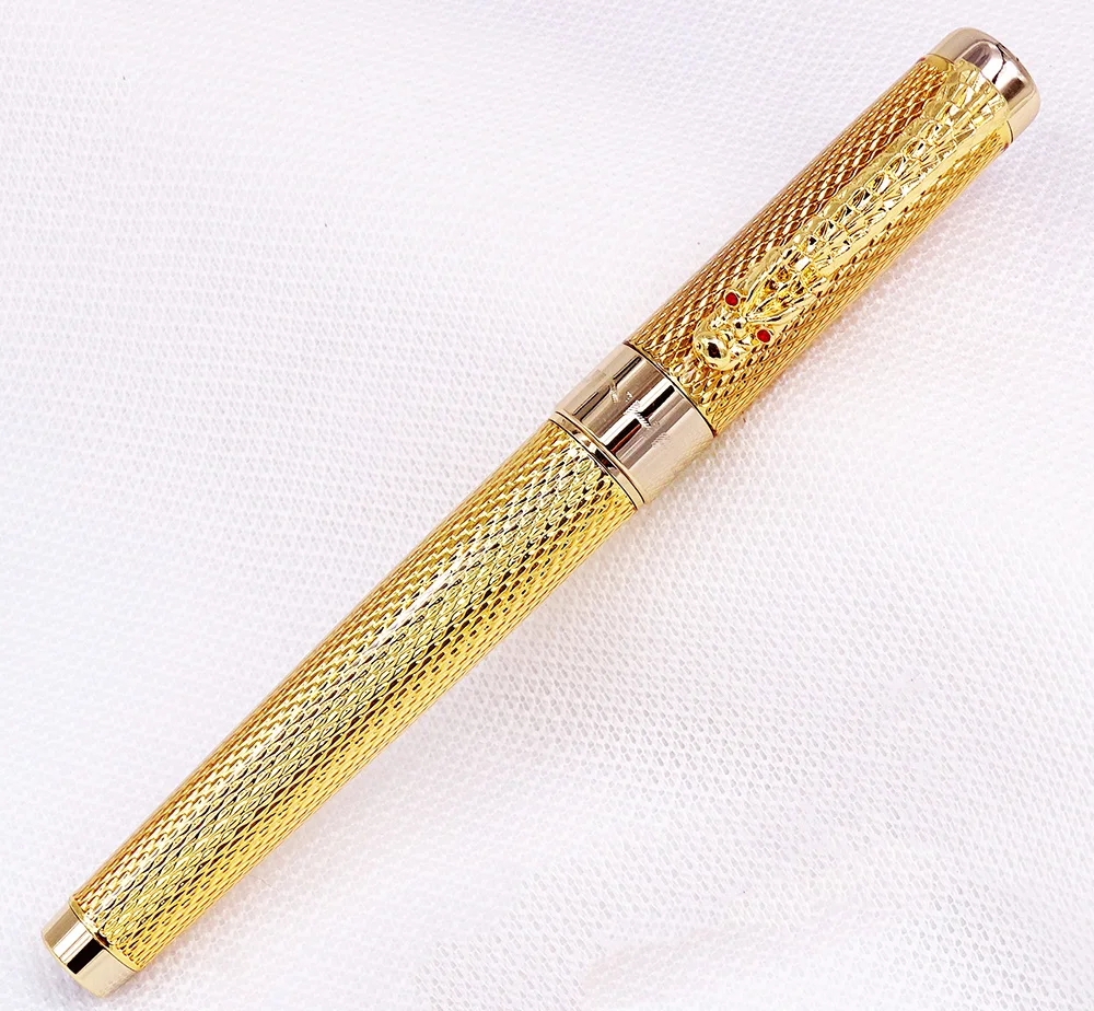 Jinhao 1200 Vintage หรูหรา Fountain ปากกาที่สวยงาม Ripple พร้อมคลิปมังกร,Noble Golden โลหะแกะสลักหมึกปากกา Collection