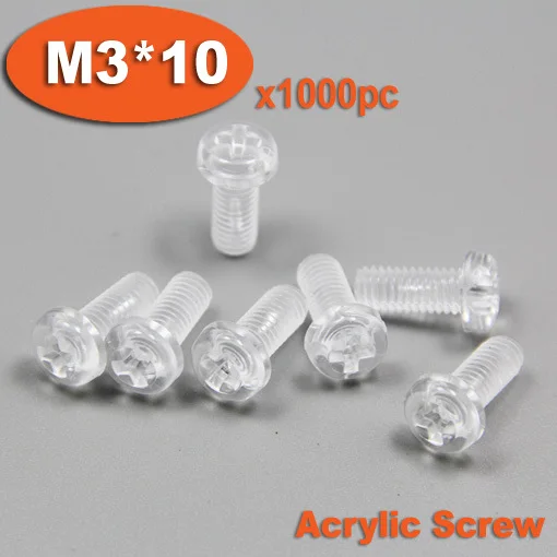 

1000pcs DIN7985 M3 x 10 Plastic Acrylic Pan Head Phillips Screw Cross Recessed Raised Cheese Head Screws