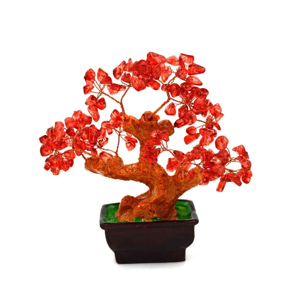 Feng Shui Red Crystal Money Tree Bonsai Style Decoration for Wealth and Luck