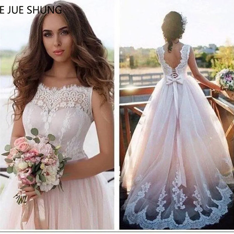 E jue shung laço do vintage sem costas vestidos de casamento verão 2021 boho praia vestidos de noiva robe de mariee vestidos de novia