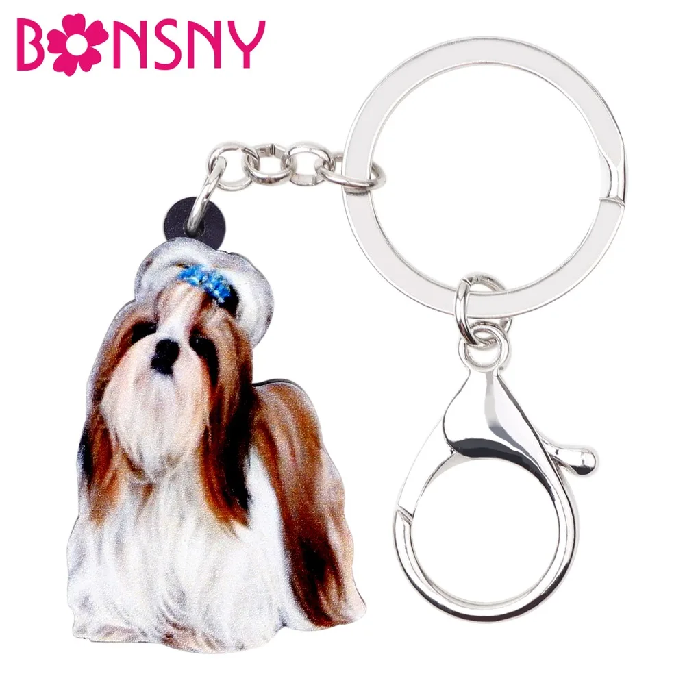 Bonsny Acrylic Cute Chinese Shih Tzu Dog Key Chains Keychain Women Girl Ladies Handbag Car Charms Animal Jewelry Teens Gift Bulk