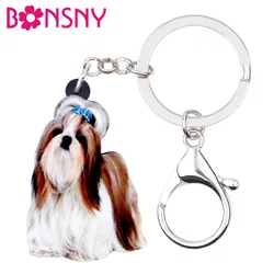 Bonsny Acrylic Cute Chinese Shih Tzu Dog Key Chains Keychain Women Girl Ladies Handbag Car Charms Animal Jewelry Teens Gift Bulk