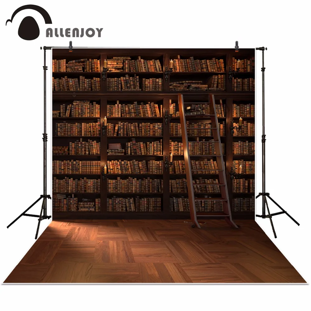 

Allenjoy bookshelf photographic background cultural artistic photoS brown ladder book kid wooden floor vintage backdrop studio