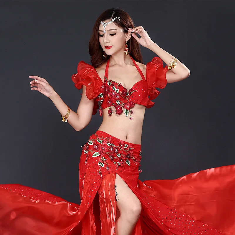 ใหม่ผู้ใหญ่ผู้หญิงBelly Danceเครื่องแต่งกายOriental Bellydanceกระโปรงประสิทธิภาพ2/3PcsชุดBraเข็มขัดกระโปรงbellydancingสวมใส่