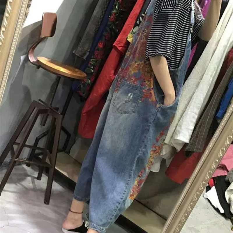 Freies Verschiffen 2019 Neue Mode Frauen Breite Bein Lose Overalls Und Strampler Mit Taschen Gedruckt Plus Größe Patchwork Overalls