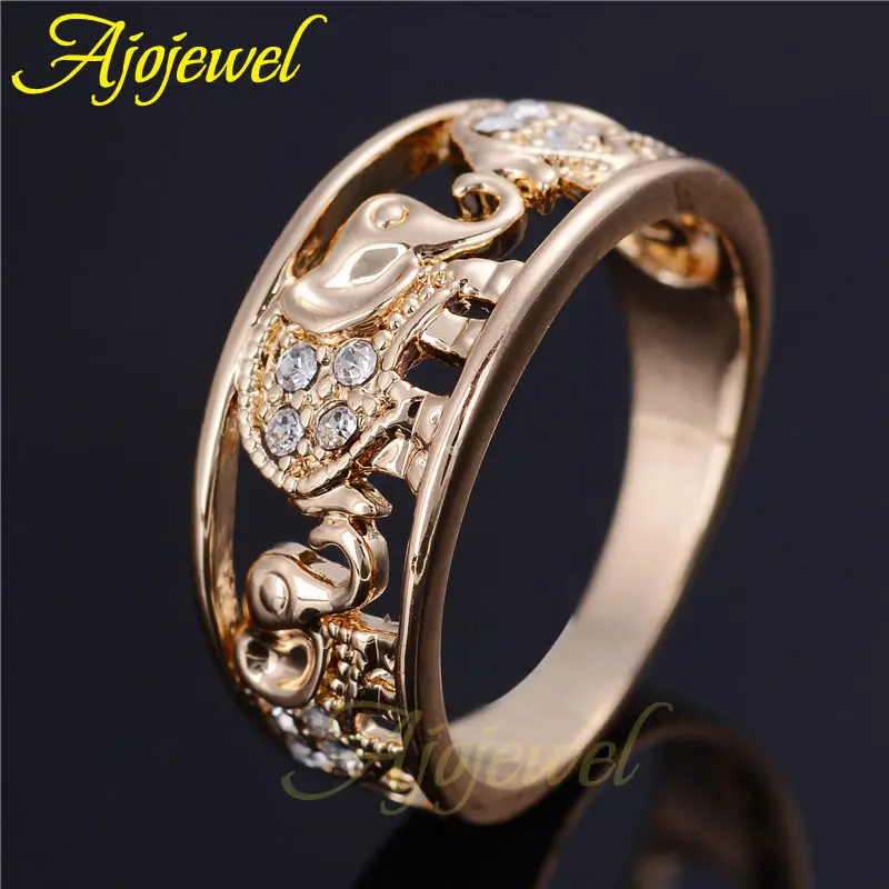 Ajojewel US Size 6-10 Golden Women Band Ring With Elephant Animal Designer Jewelry Joias Drop Shipping