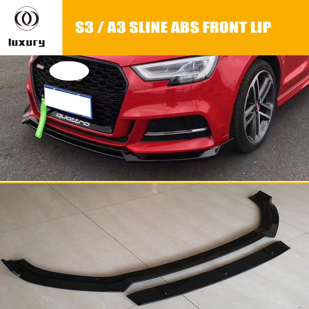 ABS Glossy Black Front Bumper Lip for Audi A3 S-line & S3 Only 2017 - 2020 Auto Racing Car Front bumper Spoiler