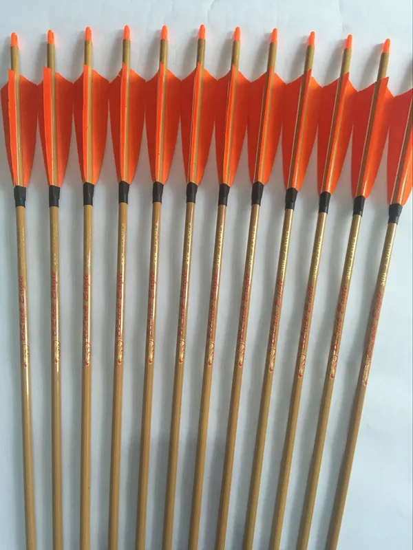 

Bamboo Skin Carbon arrow ID6.2mm Spine500 with 5" Turkey fletching arrow tip for traditional bow archery and hunting