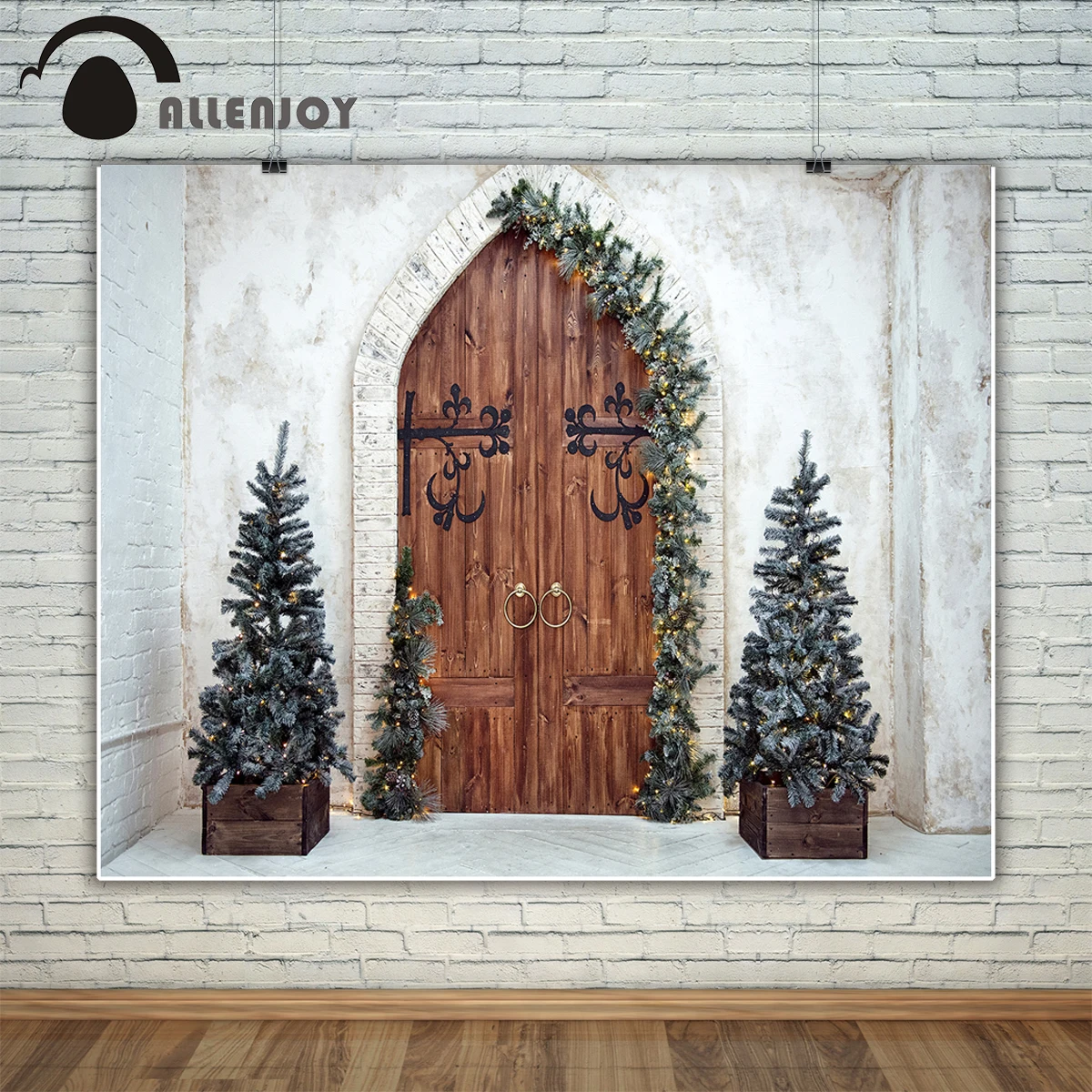 

Allenjoy photography new backdrops vintage wooden doors christmas trees decoration bright photocall background studio