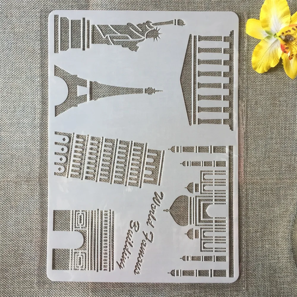 

1Pcs A4 Tourist Spot Paris Italy DIY Craft Layering Stencils Painting Scrapbooking Stamping Embossing Album Paper Card Template