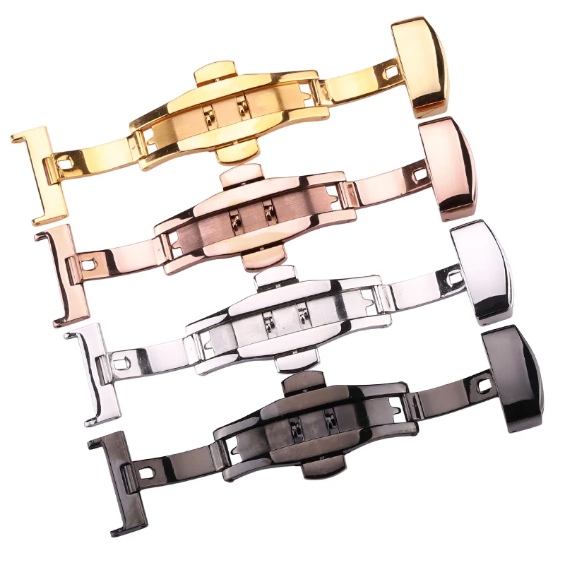 316L Stainless Steel 16 18 20 22 24mm Watch Buckle Watchbands Double Push Deployment Butterfly Clasp Strap Accessories