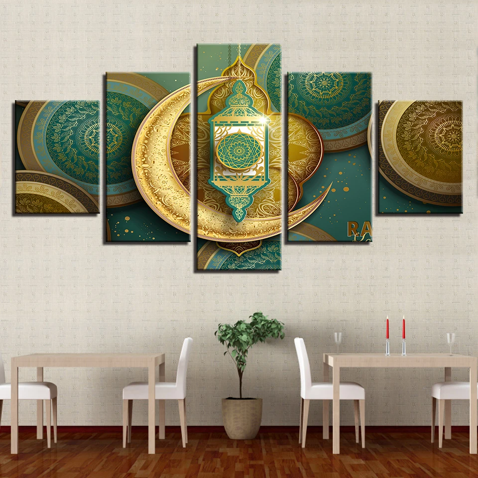 

Decoration Living Room Wall Art Paintings 5 Pieces HD Printed Islamic Muslim Mosque Ramadan Poster Canvas Pictures Frame Modular