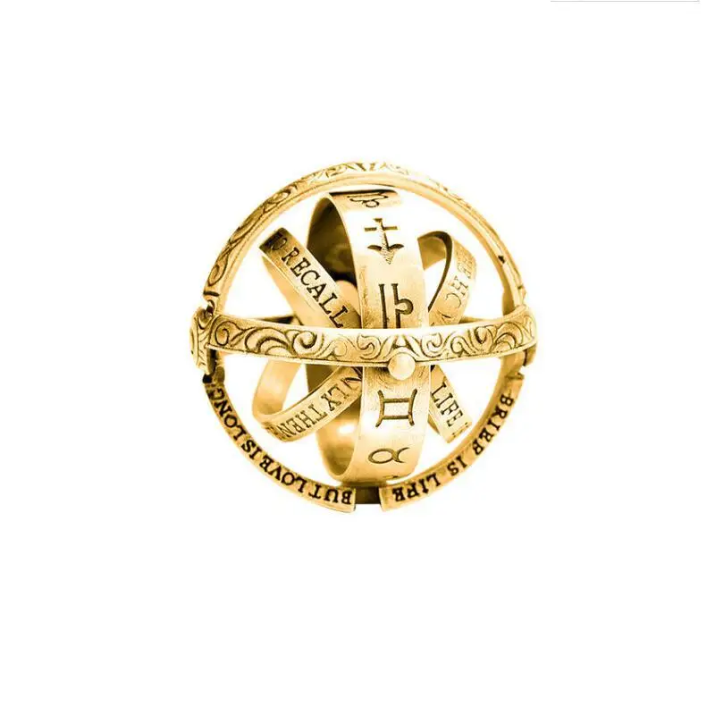 CGCMNS Rotatable  Astronomical Ball Ring For Mens Armillary Sphere Ring With 12 Constellation and 8 Planet T