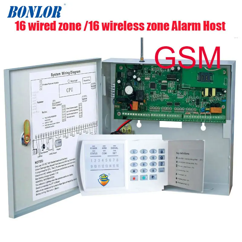 

BONLOR (1set) GSM function 16 Zones Wired and 16 Wireless Alarm Control Pane home security Alarm host wireless and wired