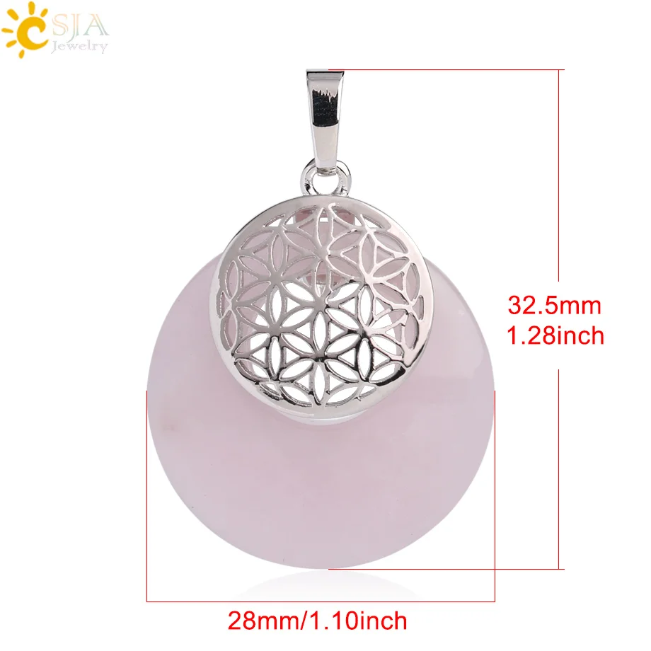 CSJA Flower of Life Pendant Yoga Chakra Healing Natural Stone Quartz Mandala Pendants for Necklaces Women Men Reiki Jewelry G051