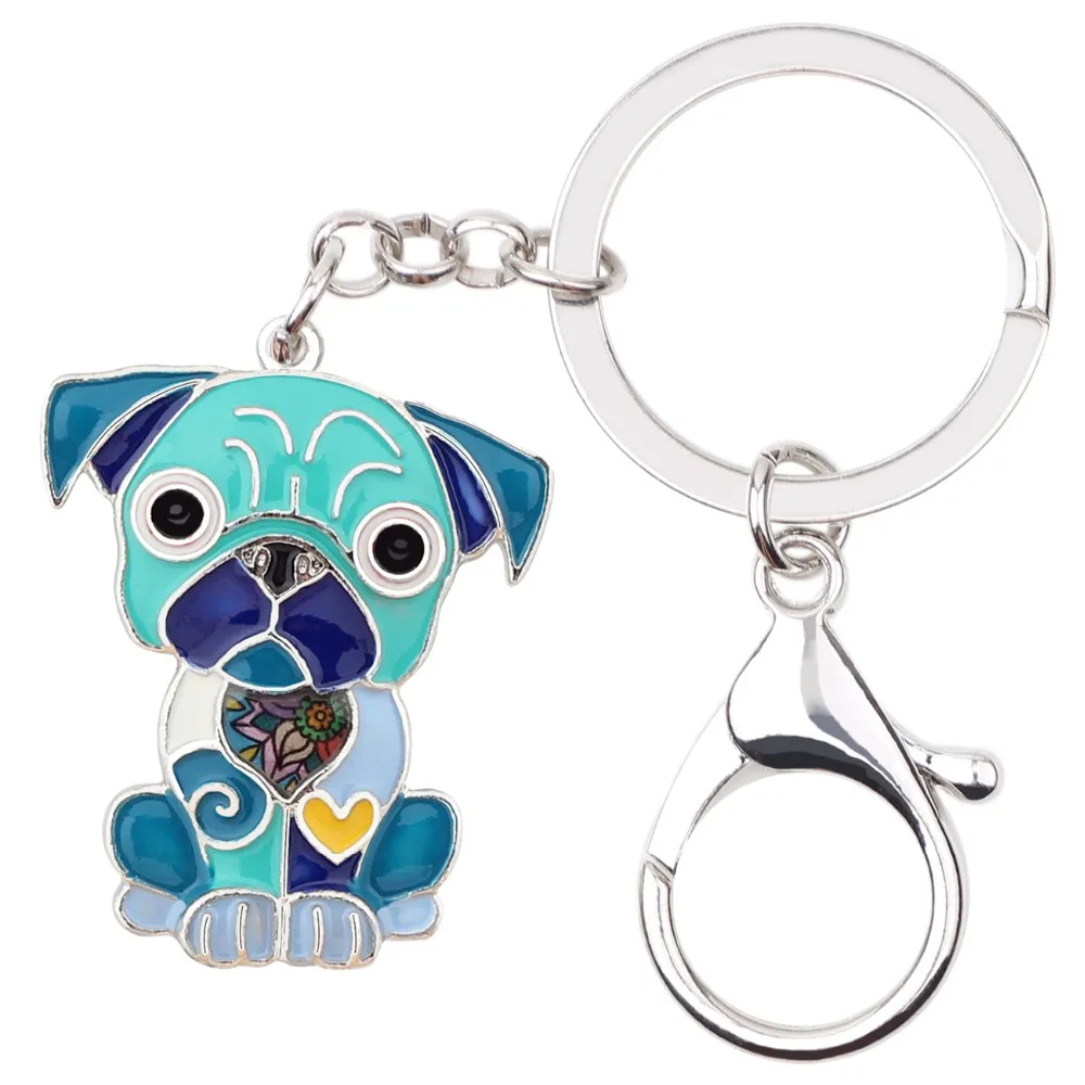 Bonsny Metal Enamel Sitting French Bulldog Pug Dog Key Chains Keychain Keyrings Jewelry For Women Girls Pendant Bag Car Charms