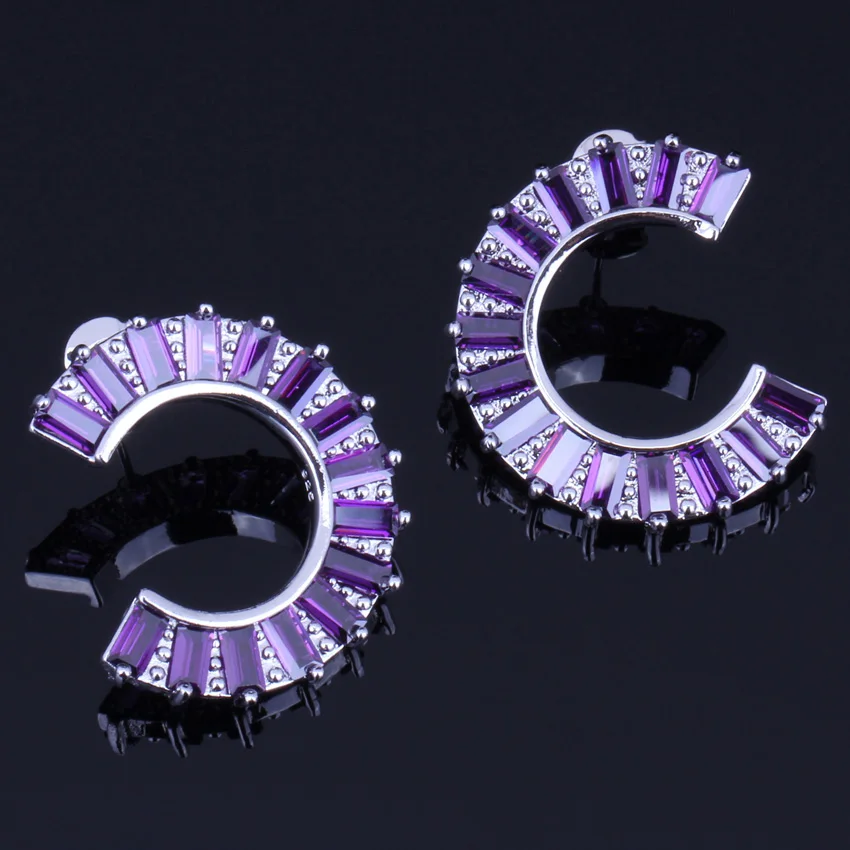 

Gallant Half Moon Shape Purple Cubic Zirconia Silver Plated Stud Earrings V0182