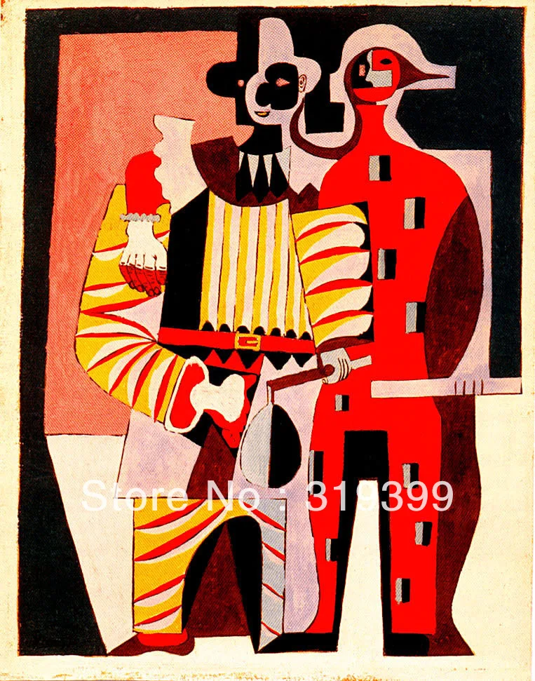 Oil Painting Reproduction on Linen canvas,pierrot-and-harlequin-1920 by pable picasso,Museum Quality,Free fast shipping,HANDMADE