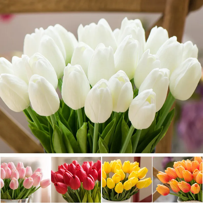 1 Pcs Cute Red Pink Purple Tulips Artificial Flower PU Fake Tulip Real Touch Wedding Decoration Home Party Bride Flower Bouquets