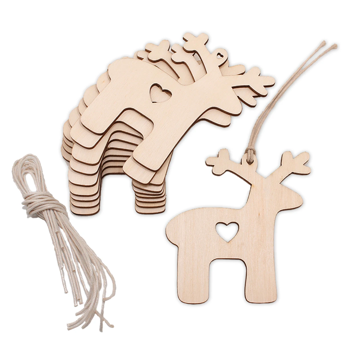 10pcs Wooden Reindeer Cutouts Christmas Reindeer Hanging Ornaments with Ropes for Decoration and Craft DIY Props