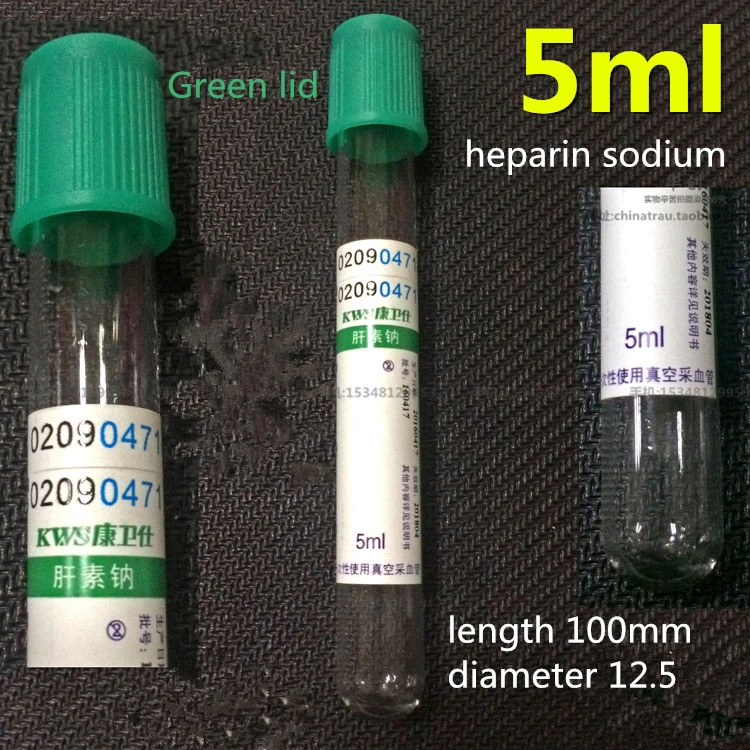 medical Disposable Vacuum blood vessel heparin sodium 5ml green cap with anticoagulant biochemical tube Green lid Laboratory