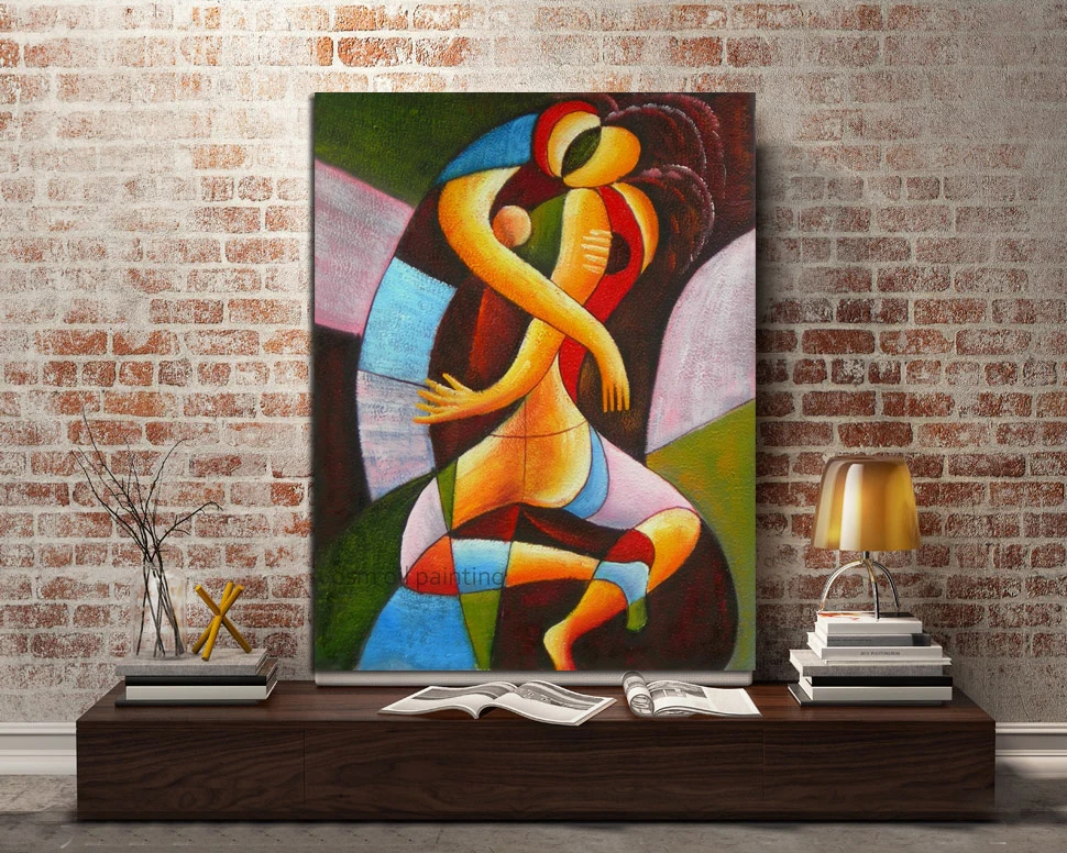 

Hand Painted Indian Portrait Figure Decorative Canvas Oil Painting Fine Art Handmade Nude Couple in Love Abstract Wall Artwork