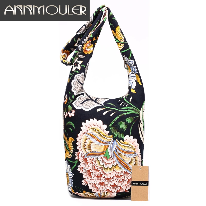 Annmouler New Fashion Women torba na ramię tkanina bawełniana worek torba na ramię kwiatowy nadruk o dużej pojemności torba Crossbody kurierska