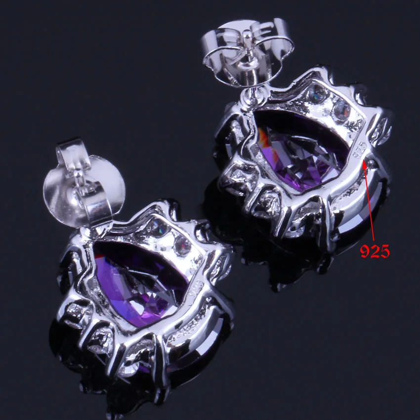 Fetching Purple Cubic Zirconia White CZ Silver Plated Jewelry Sets Earrings Pendant Chain Ring V0326