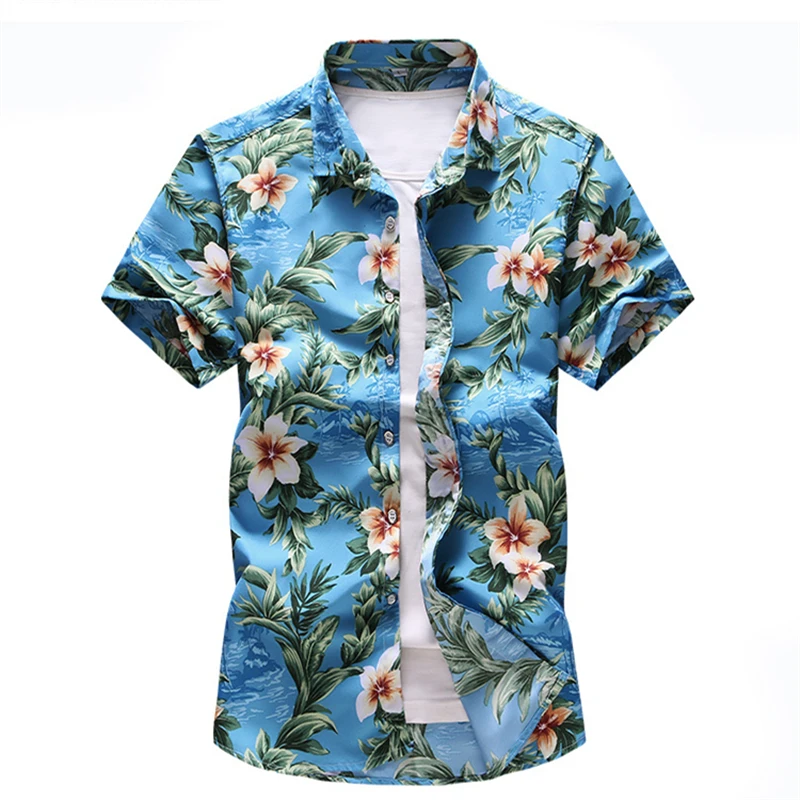 Men personality floral printed casual Short sleeve shirts camisa masculina fashion Beach Hawaiian Shirt clothing 5XL 6XL 7xl