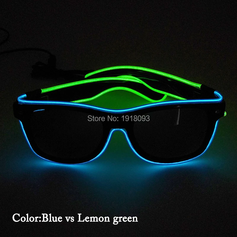 

1Pieces Double Color EL Wire Glowing Glasses with dark lens DC-3V Steady on Inverter Powered by 2-AA Batteries Holiday Light