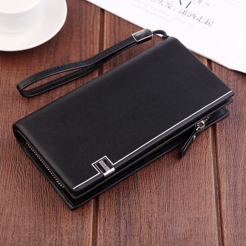 Original Luxury Brand Men\'s Wallet Business Striped Clutch Leather Purse For Male Fashion Man Card Holder With Aipper Phone Bag