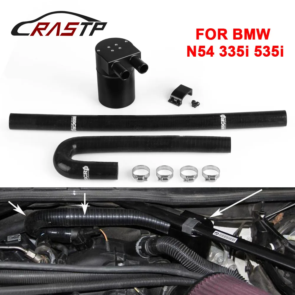 RASTP-Universal Baffled Oil Catch Can Tank With Radiator Silicone Hose for BMW N54 335i 535i RS-OCC016