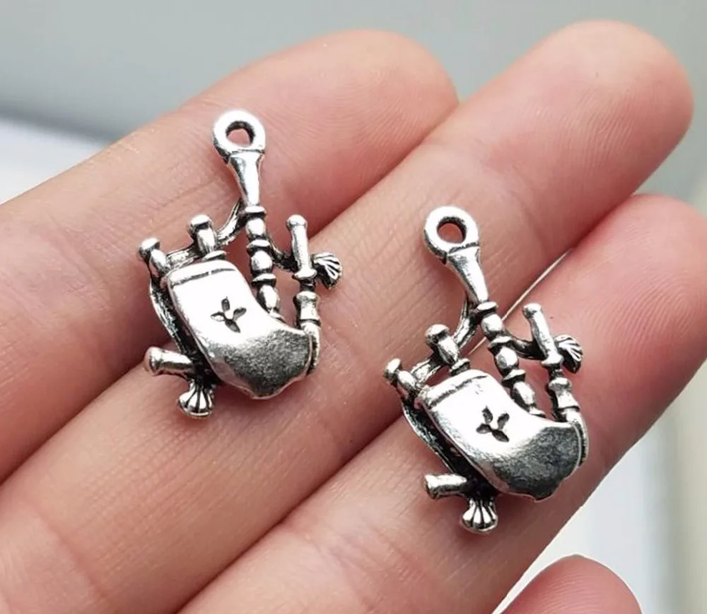 15pcs/lot--30x18mm Scottish Bagpipes Chams Antique Silver Plated  Pendants For DIY Supplies Jewelry Making Finding Accessories