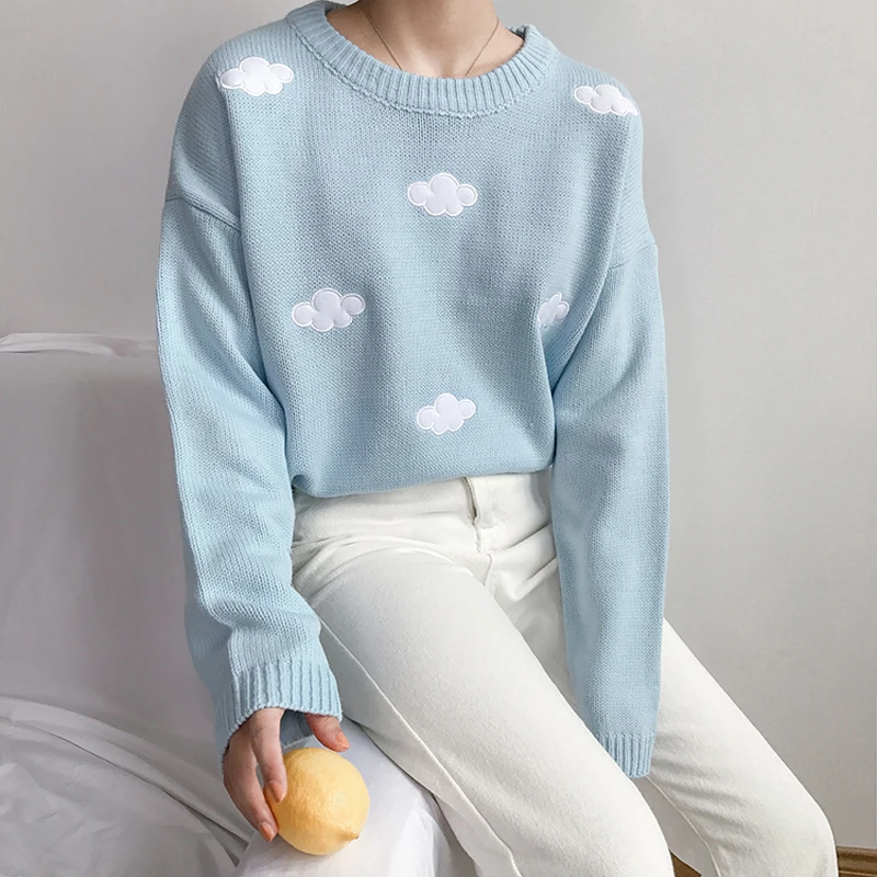 2020 Women\'S Kawaii Ulzzang Vintage College Loose Clouds Sweater Female Korean Punk Thick Cute Loose Harajuku Clothing For Women