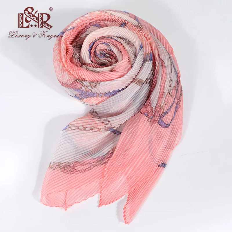 Summer Silk Scarfs for Women 2019 Chiffon Woman Shawls and Scarves For Beach Floral Crinkle Ployester Sunscreen Scarf Hijab