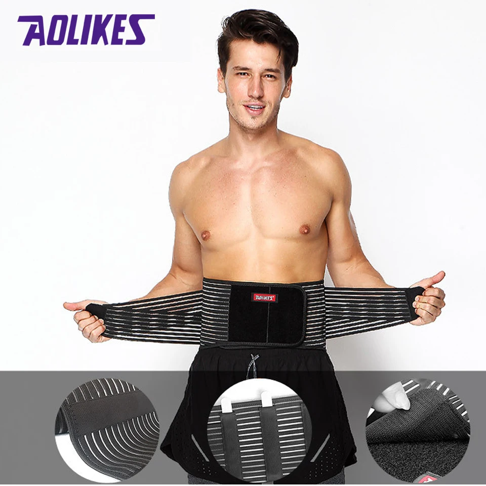 AOLIKES Black Waist Support Brace Belt Lumbar Lower Waist Double Adjustable Back Belt For Pain Relief Gym Sports Accessories