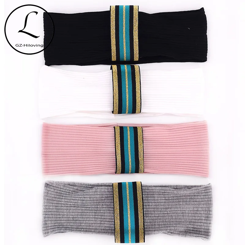 

GZhilovingl Casual Woman Gold Ribbon Cotton Headbands Summer Solid Color Thin Ribbed Headwear Sport Hair Bands Accessories