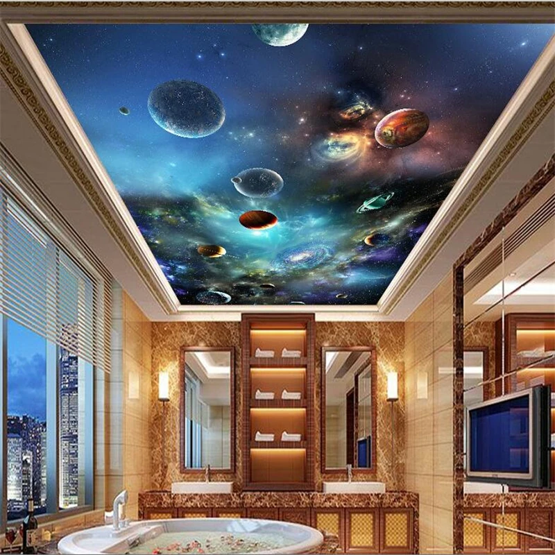 beibehang Custom wallpaper 3d Photo Fresco Space Star Solar System Planet Living room Ceiling Zenith Mural Background wallpaper