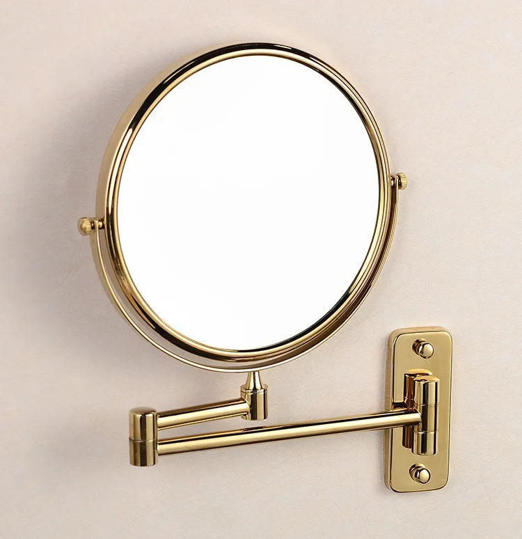 

Antique 8" Double Side Folding Brass Shave Makeup Mirror Wall Mounted Extend with Arm Round 1x3x Magnifying BM004