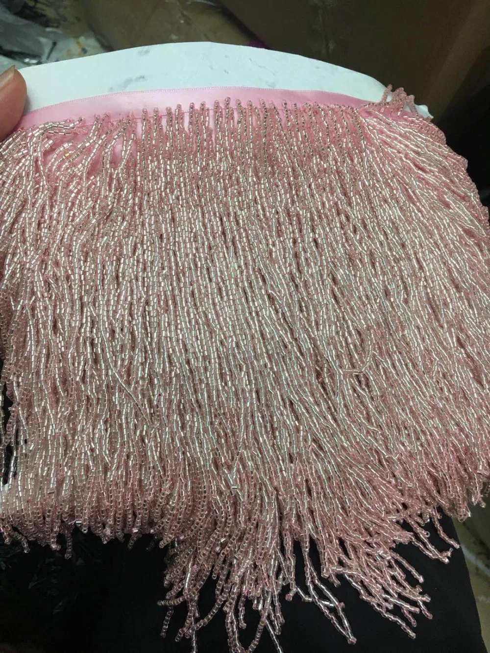 

15cm top selling 5 yards light pink beaded tassel fringe LC5618 beads tube for dress decoration