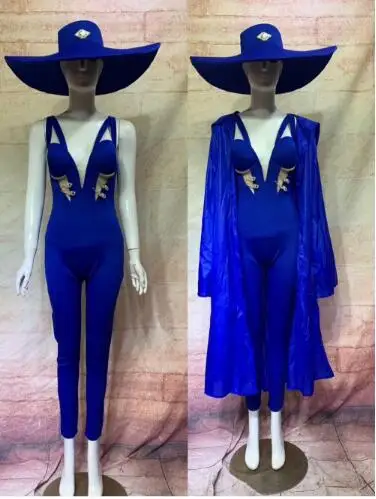 แฟชั่นการออกแบบใหม่ 6 สีเซ็กซี่ Stage Dance Wear Jumpsuit หมวกประสิทธิภาพ Bodysuit เครื่องแต่งกายชุดทีมชุดเสื้อผ้า