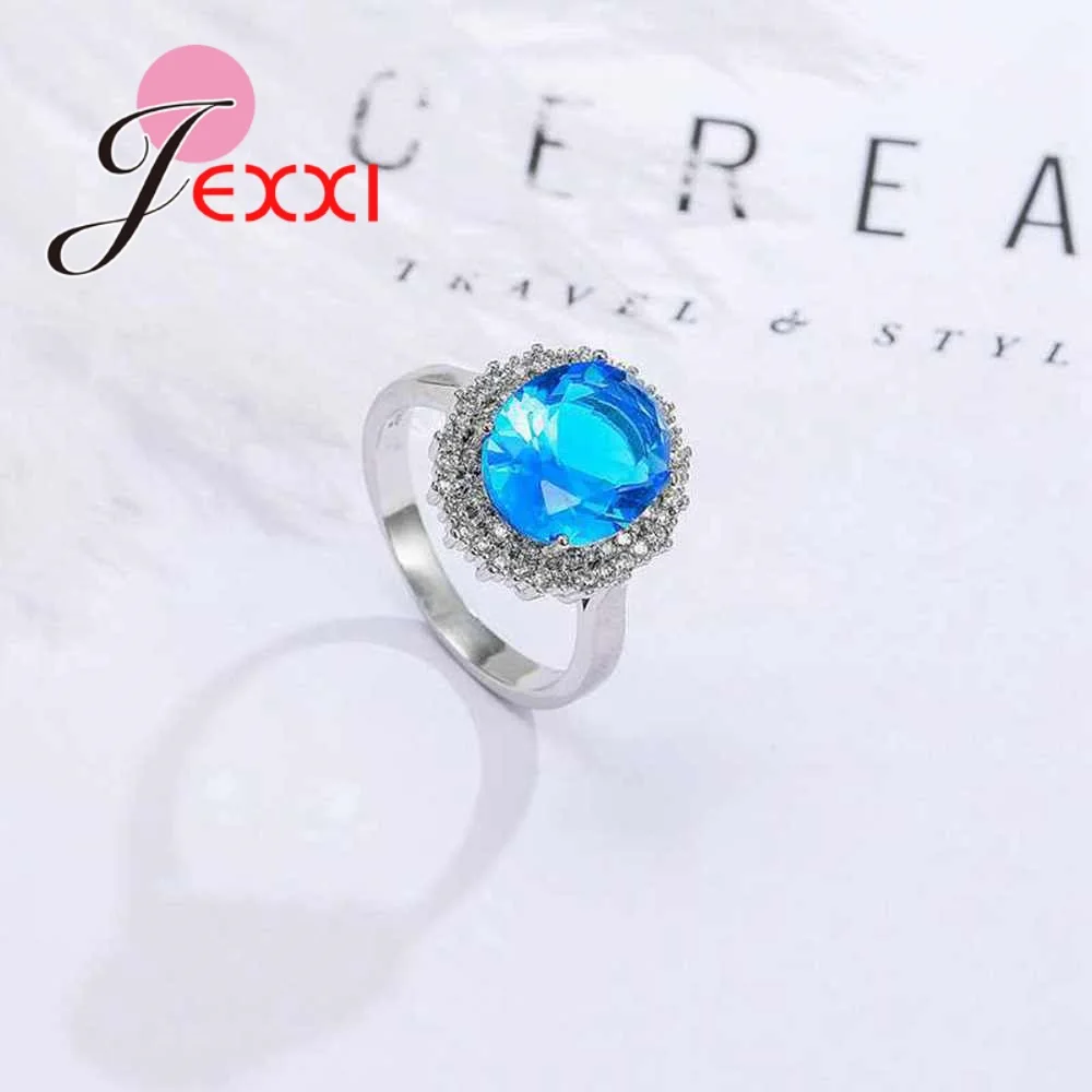 Anillos de plata S925 auténtica para mujer, anillo de circón azul claro, piedra azul, regalo romántico, joyería de compromiso, tamaño 6-10, caliente