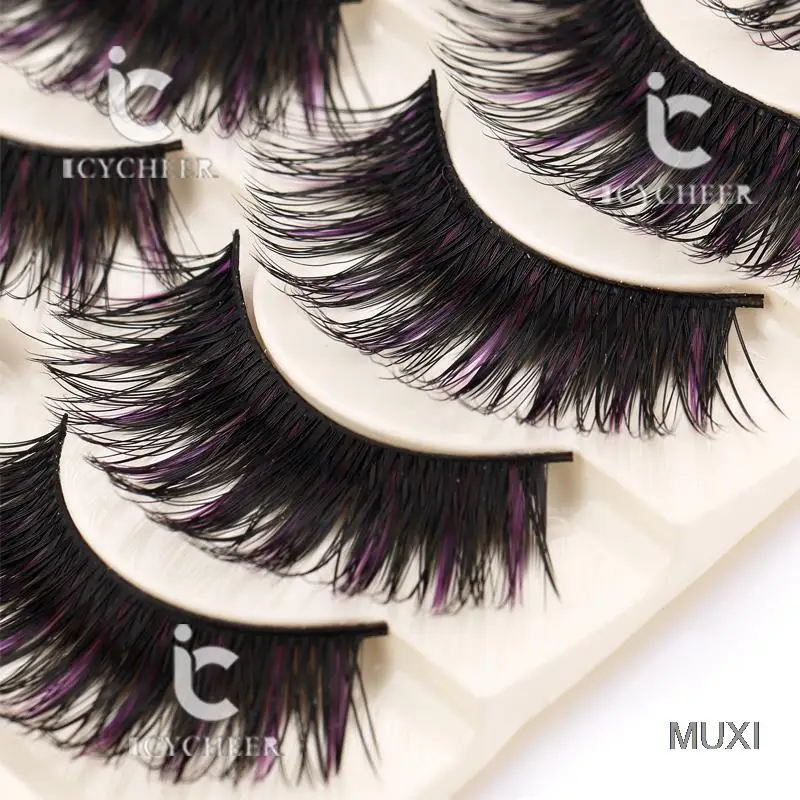 5 Paia Trucco Fantasia Ciglia Black & Viola False Eye Lashes Lungo Ultra Spessa