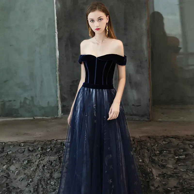 FADISTEE New arrival party dress evening dress Vestido de Festa sexy lace velour A-line belt prom gown navy new style