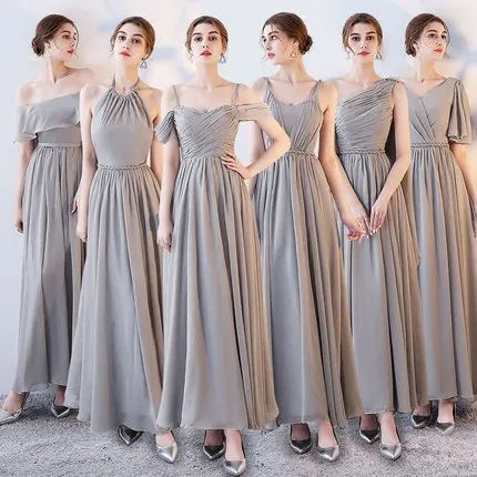 Summer Women Dress Sweet Memory Pink Gray Chiffon Long Bridesmaid Dresses Wedding Party Prom Robe Graduation Vestidos