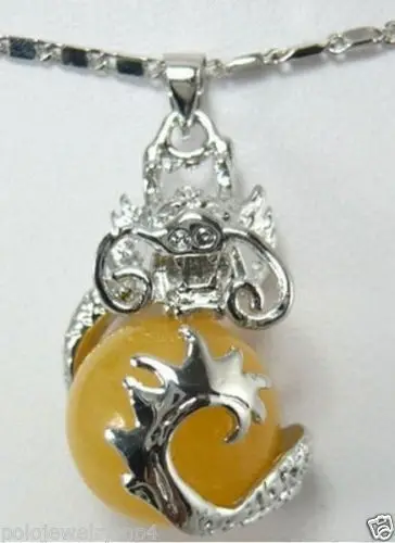 

New Jewelry dragon inlay yellow jade woman pandent necklace